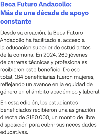 Beca Futuro Andacollo: Más de una década de apoyo constante Desde su creación, la Beca Futuro Andacollo ha facilitado   