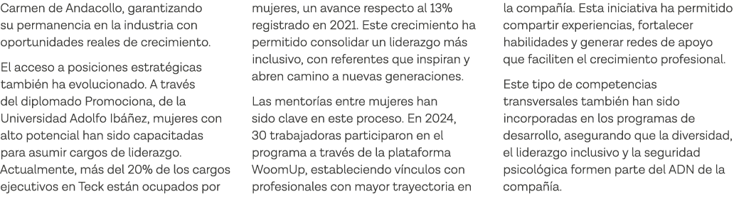 Carmen de Andacollo, garantizando su permanencia en la industria con oportunidades reales de crecimiento  El acceso a   