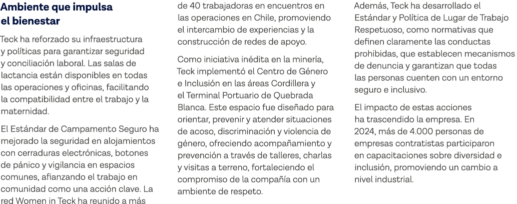 Ambiente que impulsa el bienestar Teck ha reforzado su infraestructura y políticas para garantizar seguridad y concil   