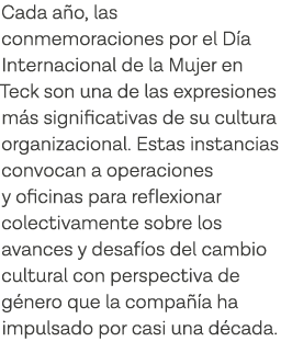 Cada año, las conmemoraciones por el Día Internacional de la Mujer en Teck son una de las expresiones más significati   