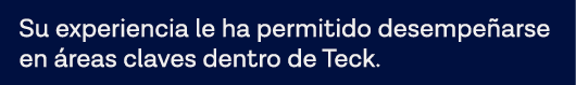 Su experiencia le ha permitido desempeñarse en áreas claves dentro de Teck 